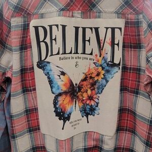 Plaid Shirt with Butterfly and Floral Graphic
